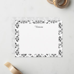 Editable Vintage Damask Pattern Floral 4.25x5.5 Note Card