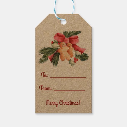 Editable Vintage Gingerbread Men  Gift Tags