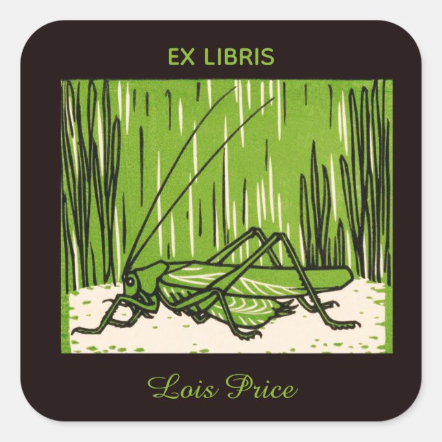 Editable Vintage Grasshopper Bookplate (Front)