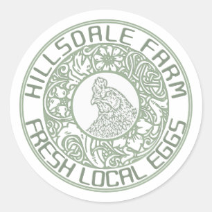 Editable Vintage Hen Botanical Border Egg Carton Classic Round Sticker