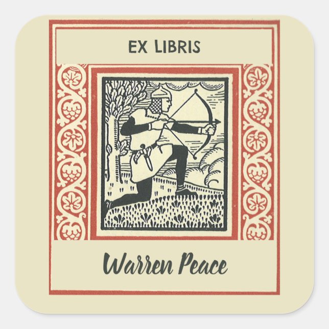 Editable Vintage Kneeling Archer Bookplate (Front)