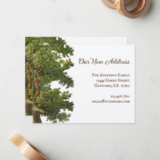 Editable Vintage Oak Tree New Address 4.25x5.5 Note Card