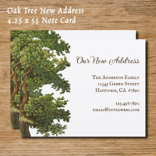 Editable Vintage Oak Tree New Address 4.25x5.5 Note Card