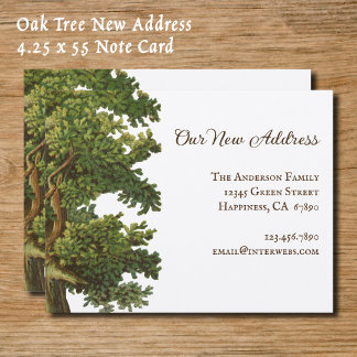 Editable Vintage Oak Tree New Address 4.25x5.5 Note Card