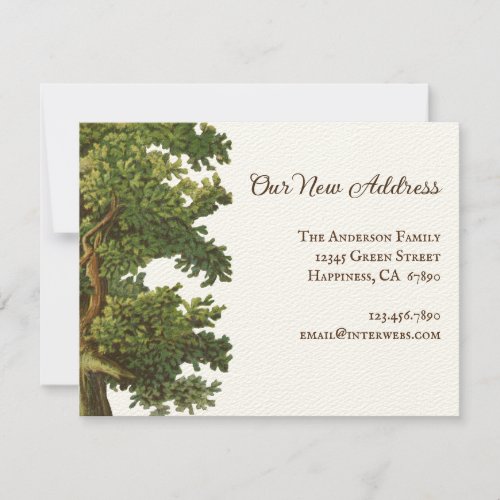 Editable Vintage Oak Tree New Address Note Card