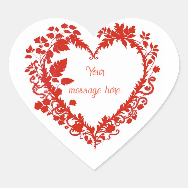 Editable Vintage Ornate Leaf Valentine Heart Sticker (Front)