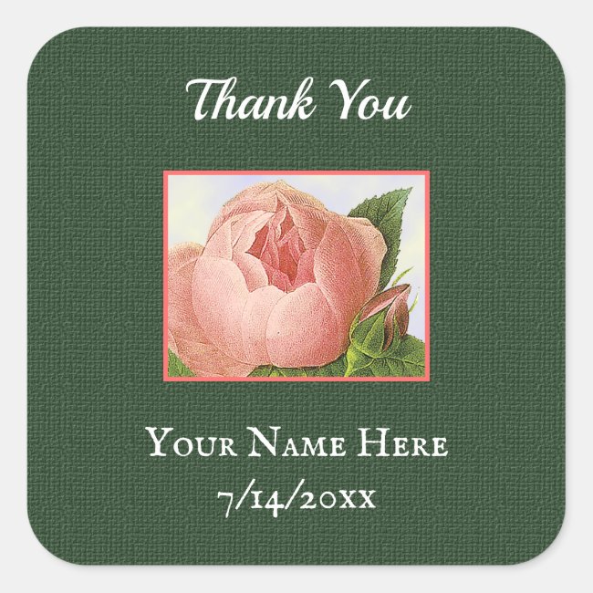 Editable Vintage Pink Cabbage Rose Thank You