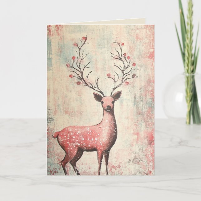 EDITABLE Vintage Pink Christmas Card (Front)