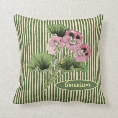 Editable Vintage Pink White Geranium Flower Throw Pillow