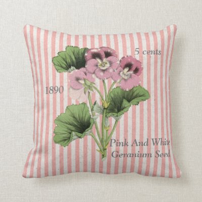 Editable Vintage Pink White Geranium Flower Throw Pillow