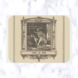 Editable Vintage Reading in the Library Bookplate