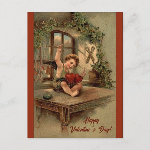 Editable Vintage Sewing Hearts Valentines Day Postcard