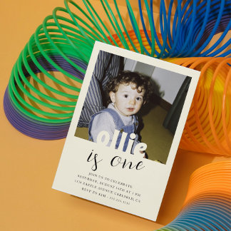 Editable Vintage Style Boy First Birthday Photo  Invitation