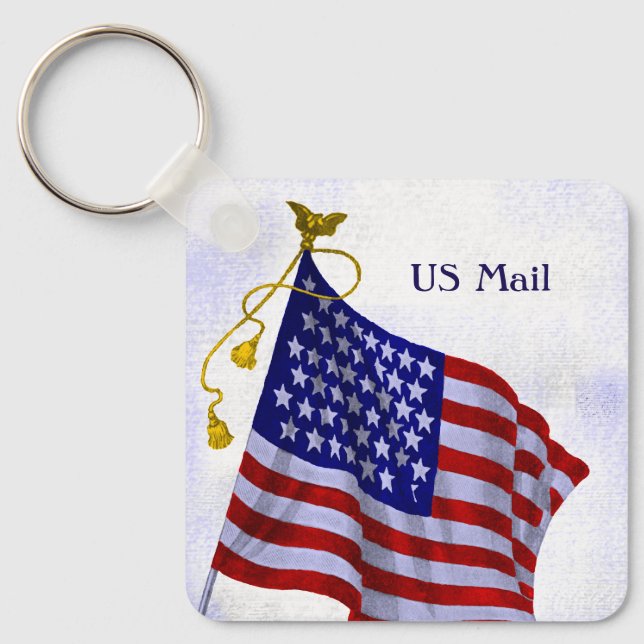 Editable Vintage US Flag Mail Keychain (Front)