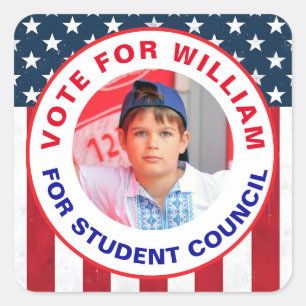 Editable "Vote" for Class President with American Square Sticker