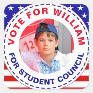Editable "Vote"  for Class President with American Square Sticker