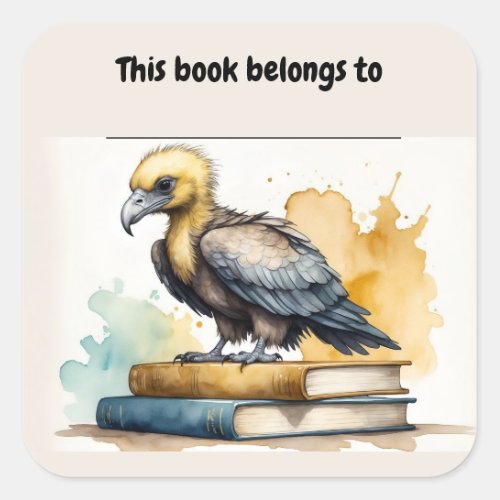Editable Vulture and Books Bookplate Sticker