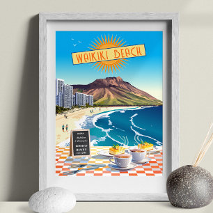 Editable Waikiki Beach Lunch In Hawaiian Sun Poster