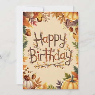 Editable Warm Pumpkin Autumn Fall Happy Birthday Card