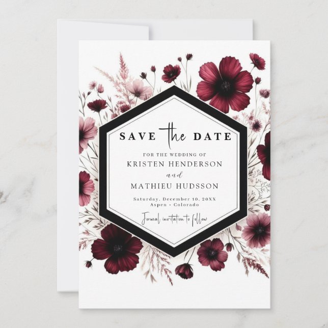Editable Watercolor Burgundy Wedding  Save The Date (Front)