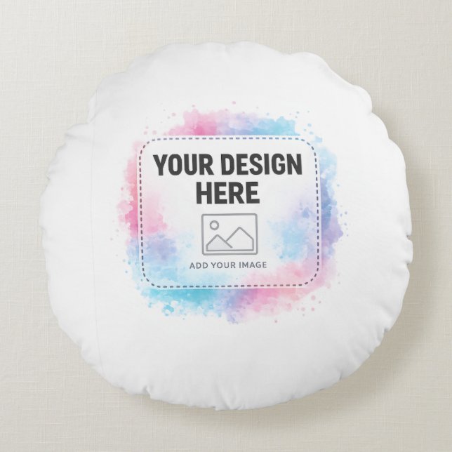 Editable Watercolor Design Template – Your Design Round Pillow (Front)