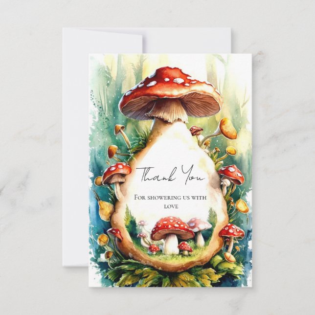 Editable Watercolor Mushroom Baby Shower Thank You Card (Front)