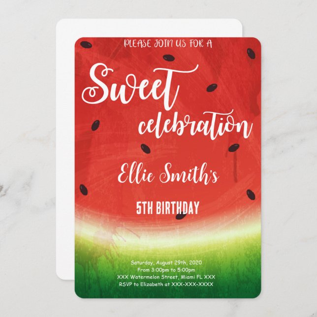 Editable Watermelon Birthday Invitation (Front/Back)