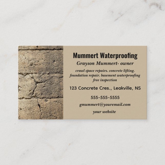 Editable Waterproofing Services Business Card (Front)
