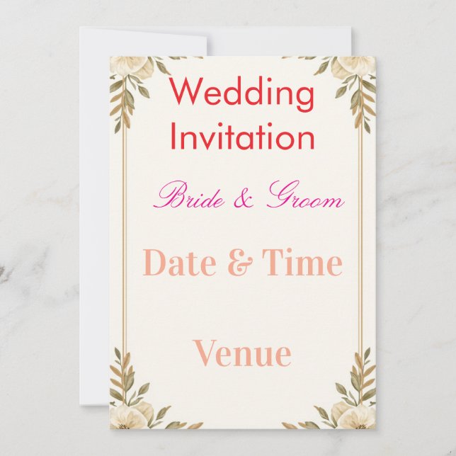 Editable Wedding Invitation 7x5 – Elegant Floral D (Front)