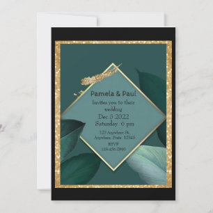 Editable Wedding Invitation Emerald Green,and Gold