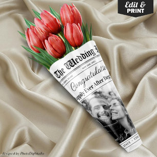 Editable Wedding Newspaper Flower Bouquet Wrapping Paper Sheets