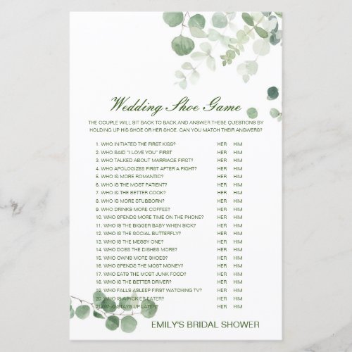 Editable Wedding Shoe Game Wedding Shower Game