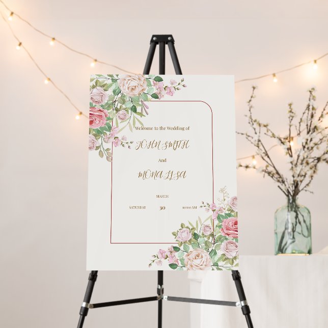 Editable Wedding Welcome Sign, Blush Rose Floral A Foam Board (In Situ (Stand))