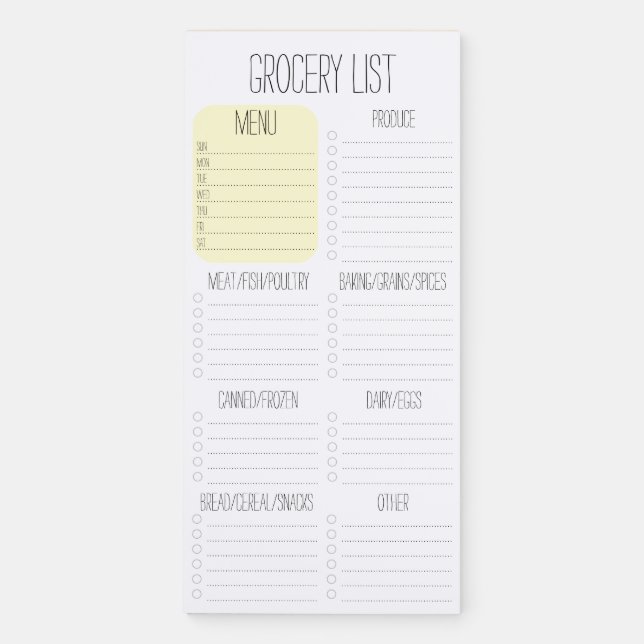 Editable Weekly Meal Planner Grocery Shopping List Magnetic Notepad (Front)