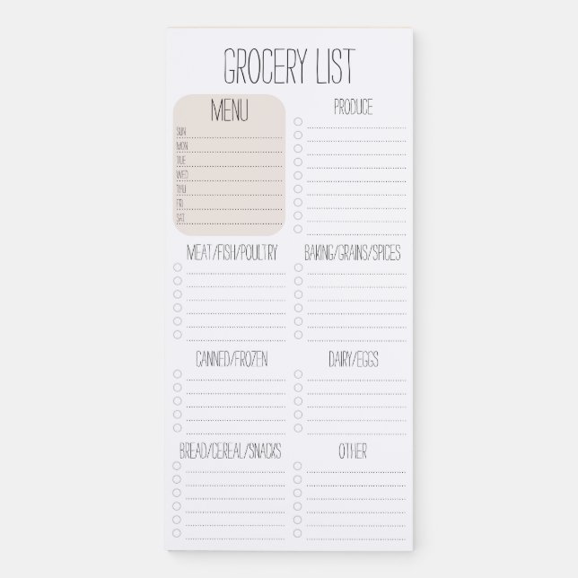 Editable Weekly Meal Planner Grocery Shopping List Magnetic Notepad (Front)