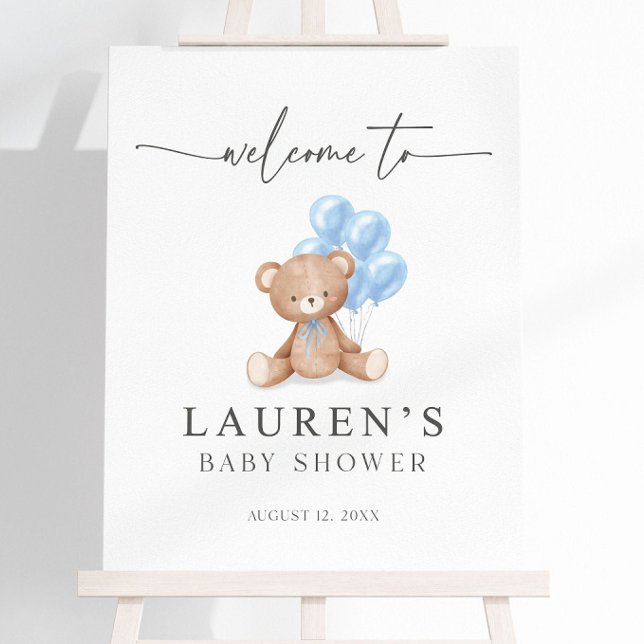 Editable Welcome Sign Teddy Bear with Blue Bow and (Creator Uploaded)