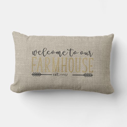 Editable Welcome to our Farmhouse Rustic Chic Lumbar Pillow