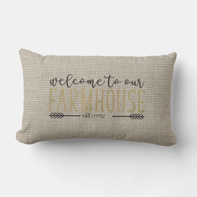 Editable Welcome to our Farmhouse Rustic Chic Lumbar Pillow (Front)