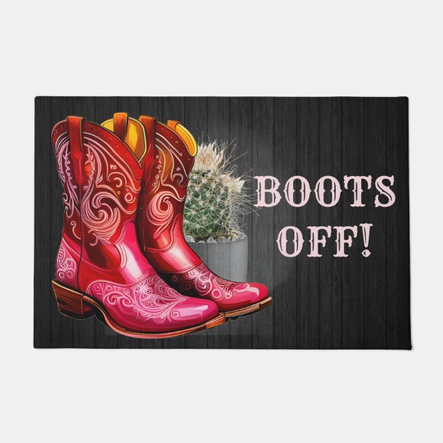 Editable Western Cowboy Boots Off  Doormat (Front)