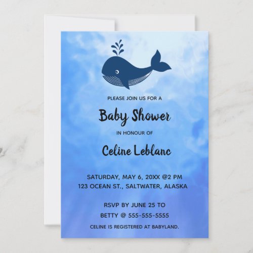 Editable Whale in the Ocean Baby Shower Invitation