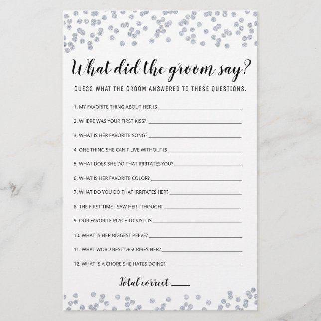 Editable What Did the Groom Say Bridal Shower Game (Front)