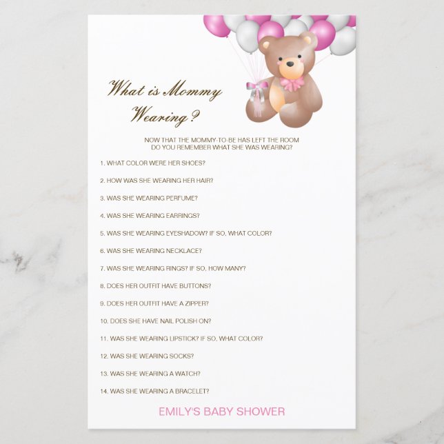 Editable What is Mommy Wearing Baby Shower Game (Front)