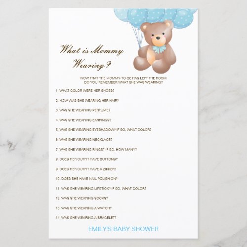 Editable What is Mommy Wearing Baby Shower Game