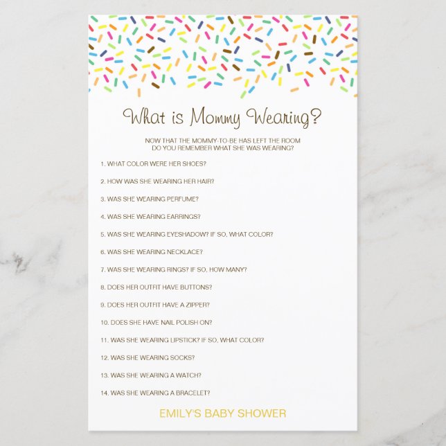 Editable What is Mommy Wearing Baby Shower Game (Front)