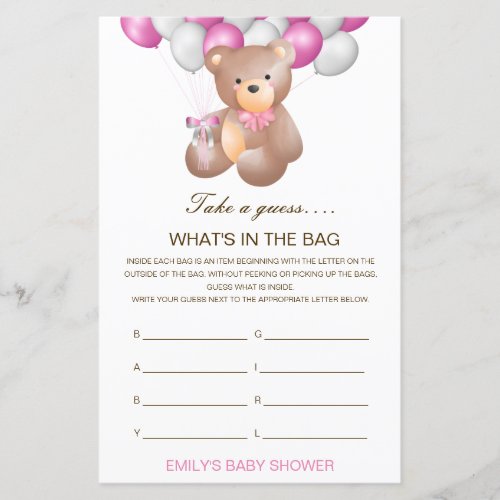 Editable Whats in the Bag Baby Shower Game