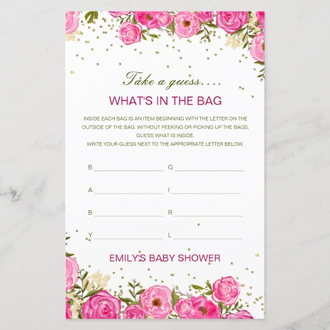 Editable What's in the Bag Baby Shower Game (Front)