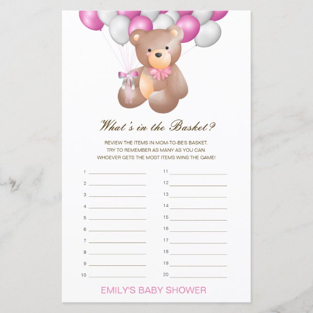 Editable What's in the Basket Baby Shower Game (Front)