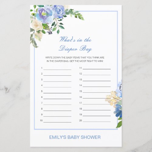 Editable Whats in the Diaper Bag Baby Shower Game