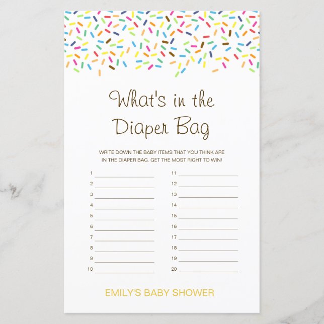 Editable What's in the Diaper Bag Baby Shower Game (Front)