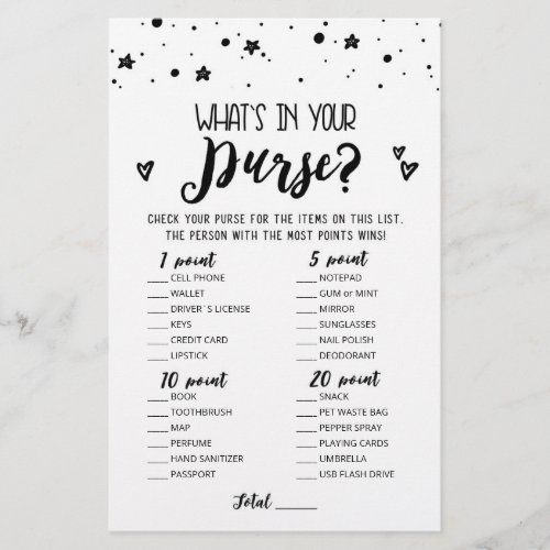 Editable Whats in your purse Bridal Party game